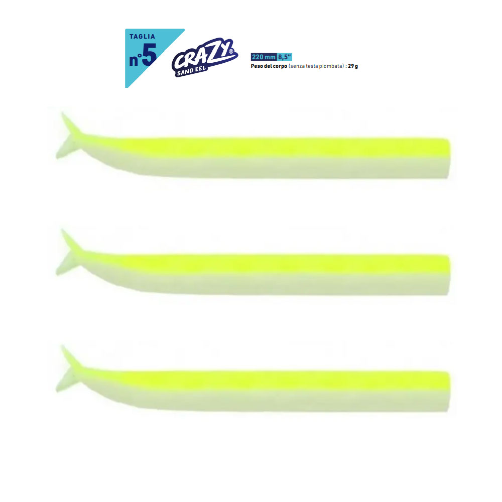 Fiiish Crazy sand eel body 3pz 22cm Yellow fluo